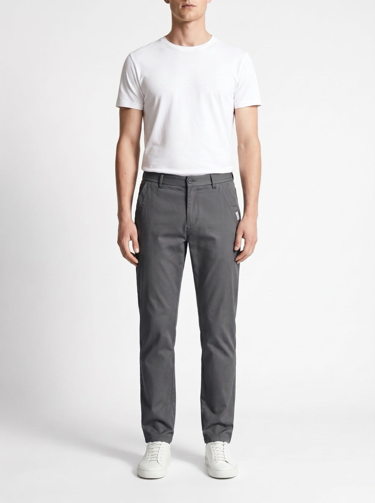 Slim fit -housut puhdasta puuvillaa — Tummanharmaa