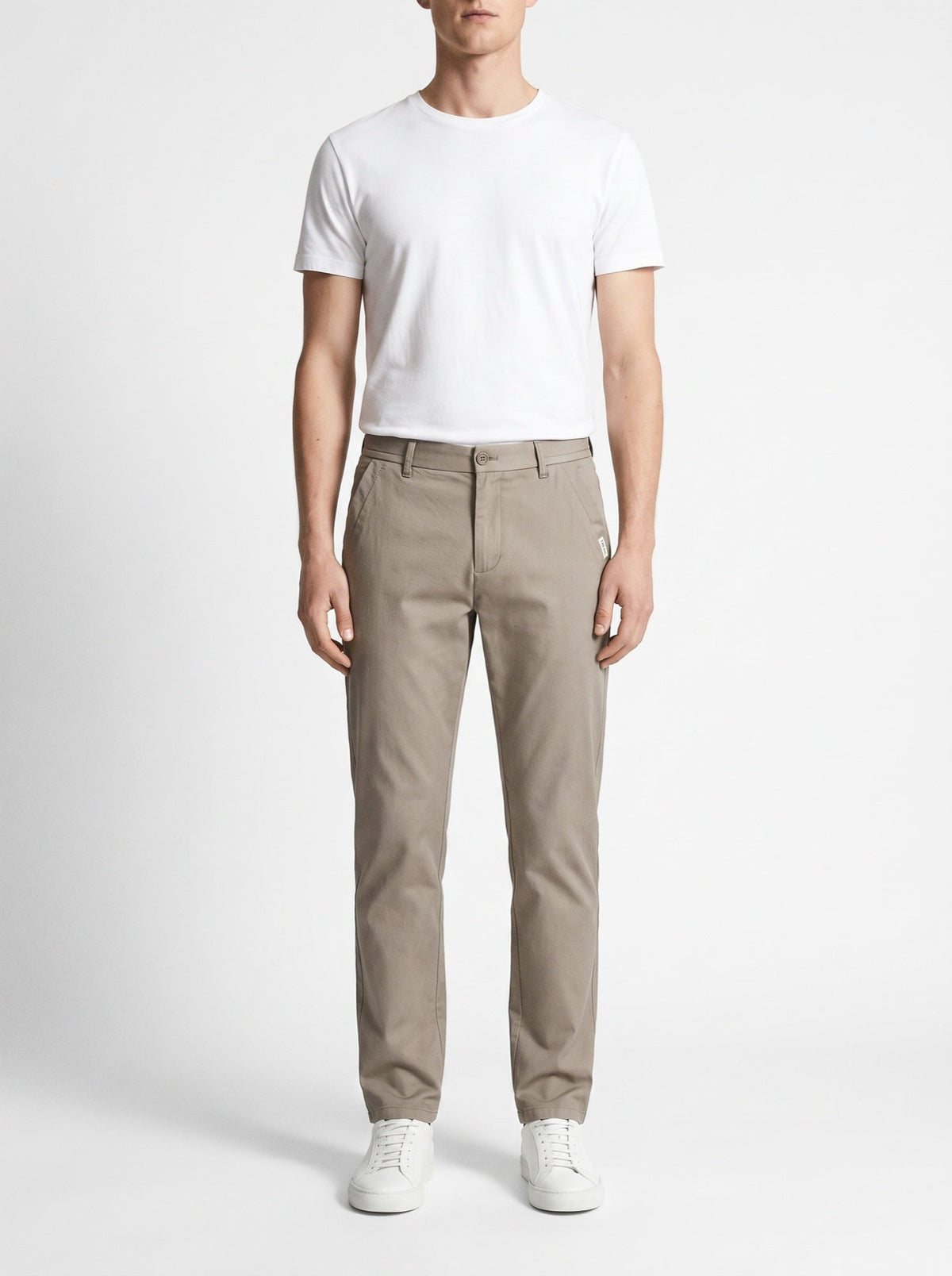 Slim fit -housut puhdasta puuvillaa — Khaki — edestä