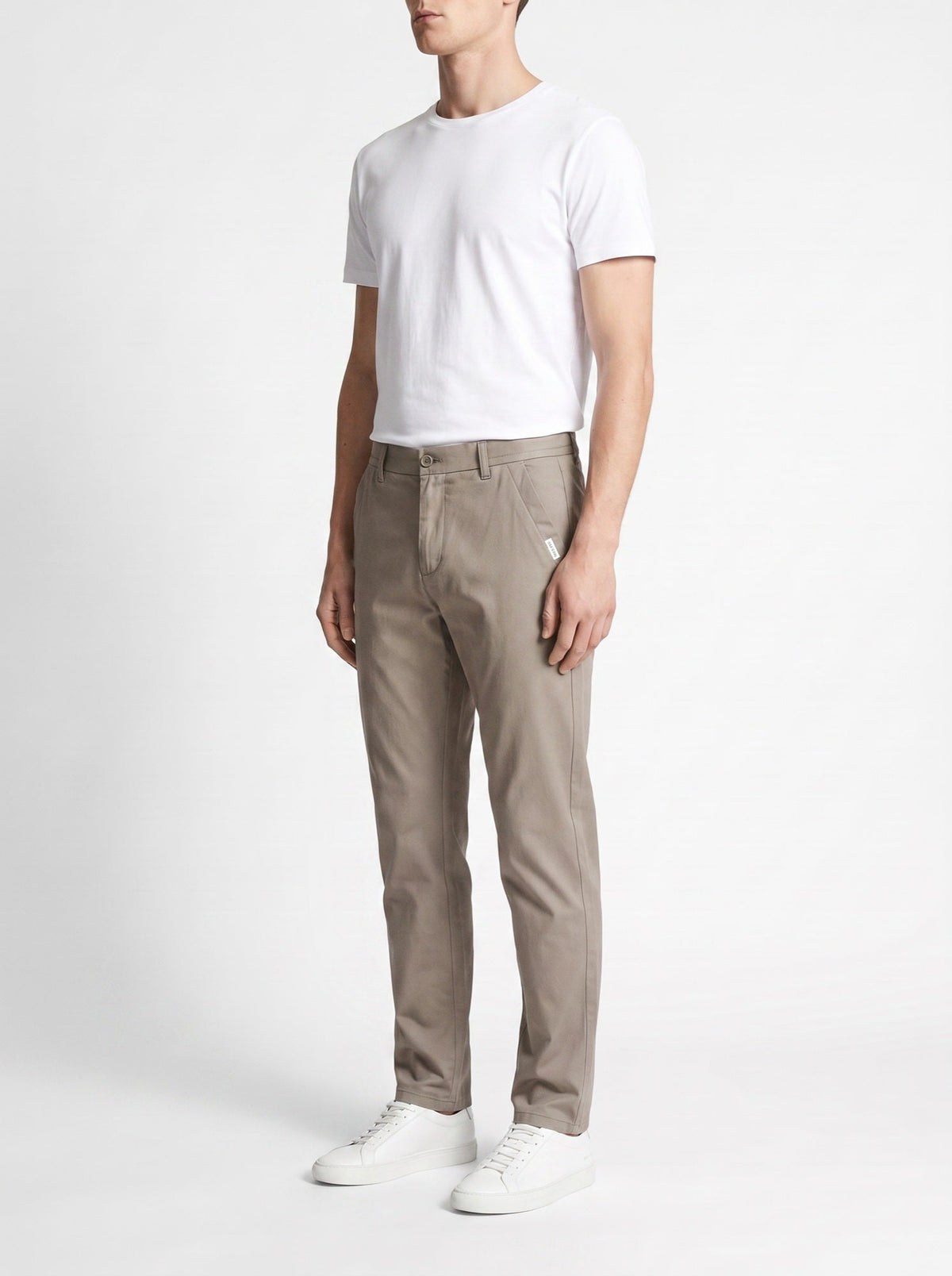 Slim fit -housut puhdasta puuvillaa — Khaki — viistosti