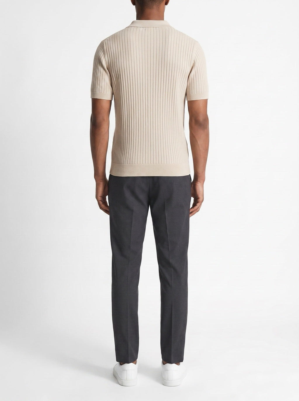 Ensiluokkainen ribbineulottu pikeepaita — Beige — takaa