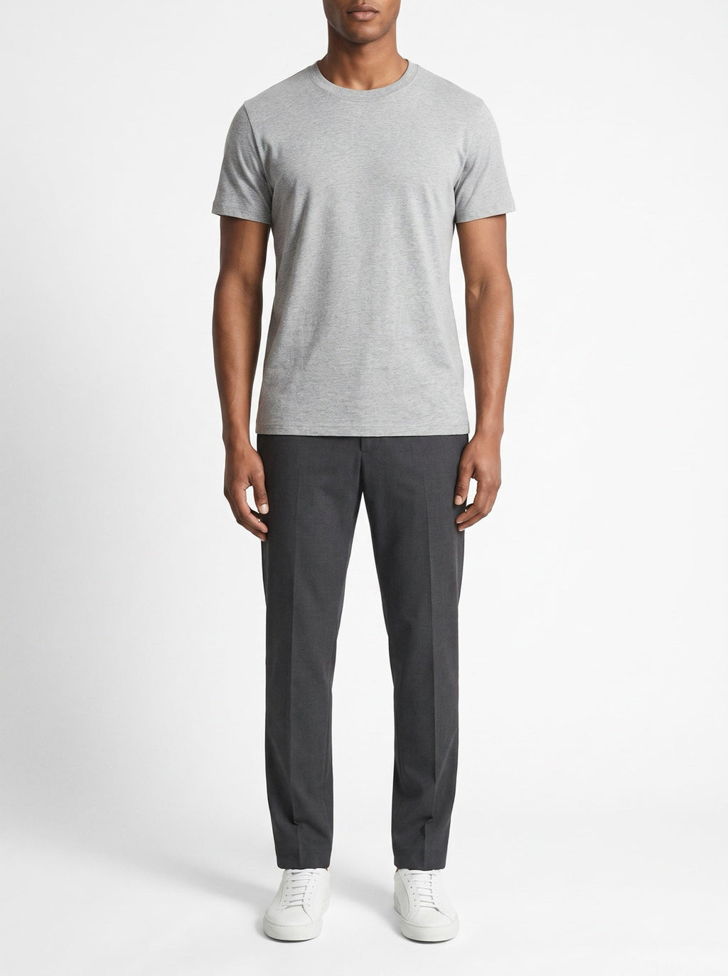Slim fit -pyöreäkauluksinen t-paita – Harmaameleerattu