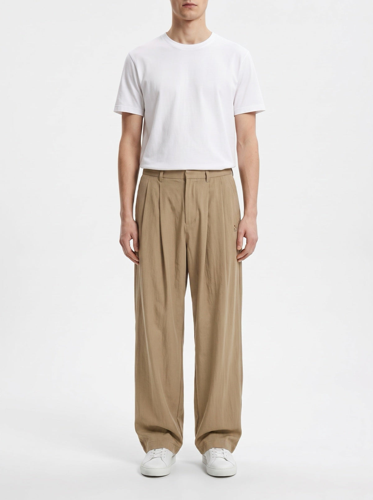 Rennot kirjaillut leveälahkeiset housut — Beige